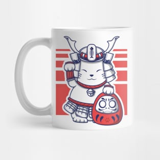 maneki neko lucky cat with daruma illustration Mug